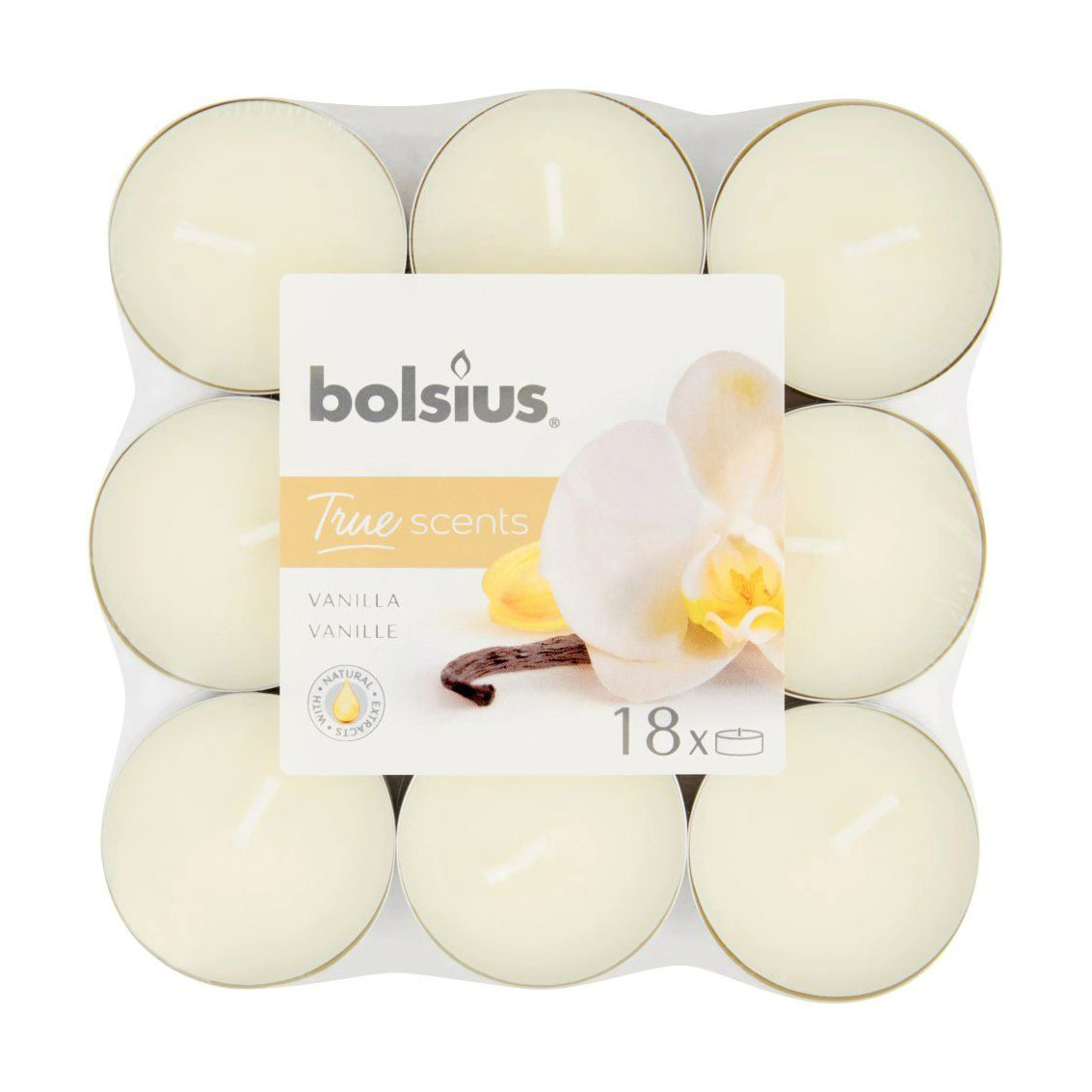 Набір чайних свічок Bolsius True Scents 4h Vanilla, 18 шт